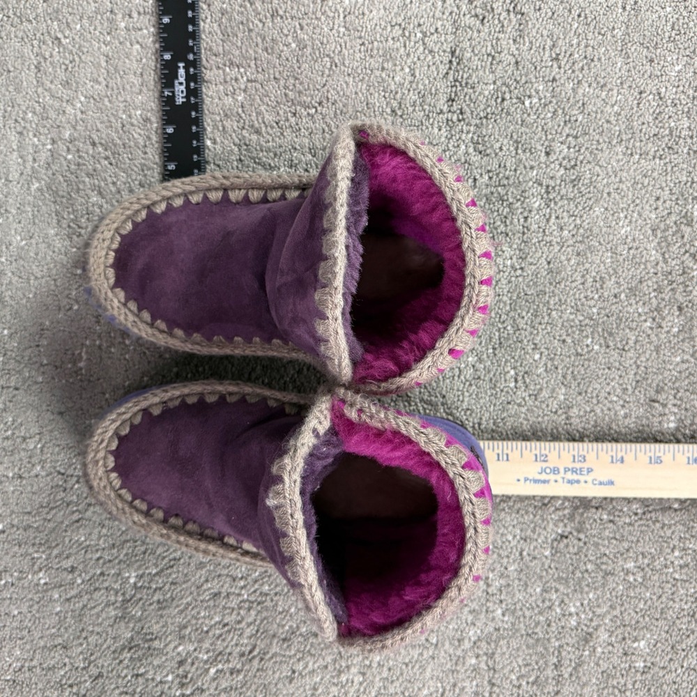 Mou Eskimo Boots Womens 38.5 Purple Suede Sheepskin Crochet Stitch Winter Boho - Picture 4 of 9